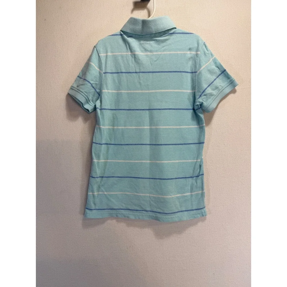 J Khaki Boys Blue Striped Short Sleeve Cotton Pique Polo Shirt Size Small S